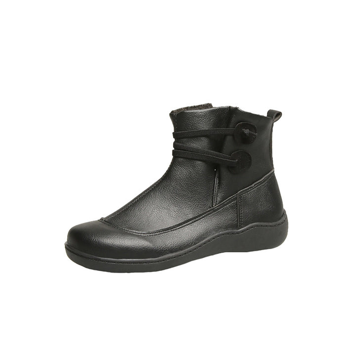 Women's padded ankle-high winter ankle boots with elastic decorative strap, decorative button details, and non-slip light sole Mune Fashion