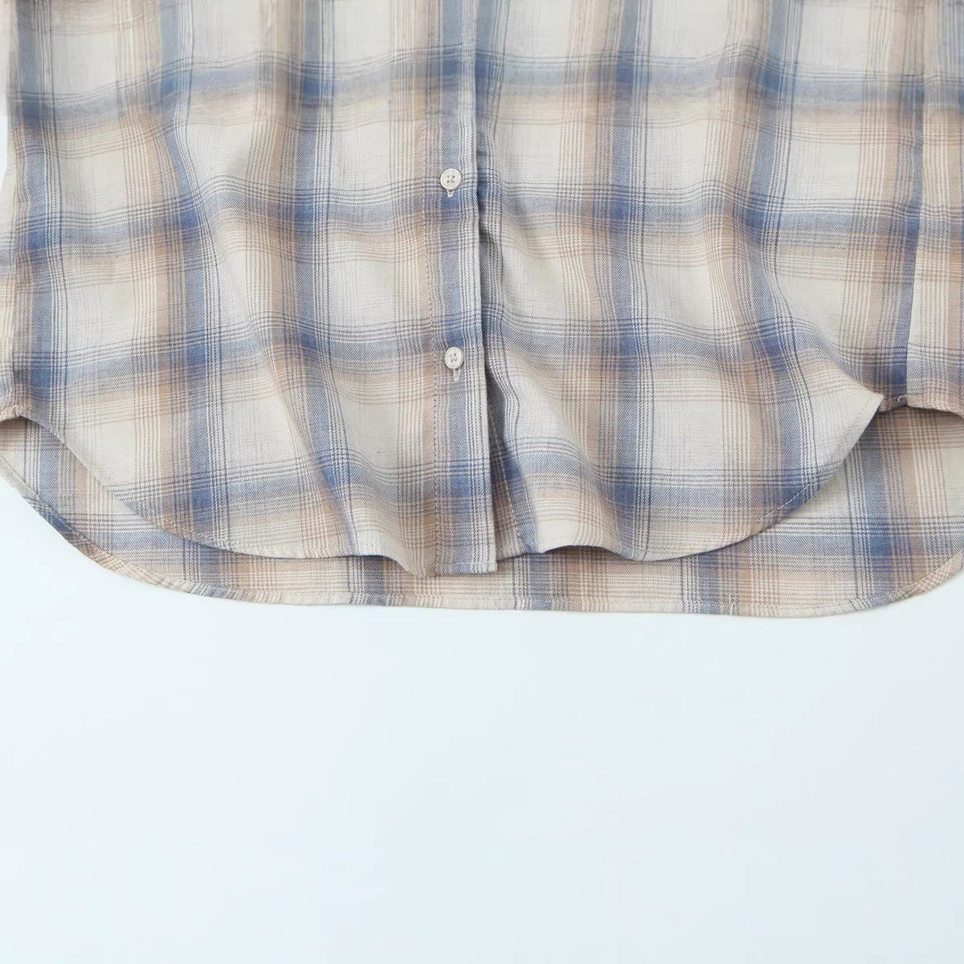Women Oversize Check Shirt made of lightweight viscose with chest pocket Mune Fashion