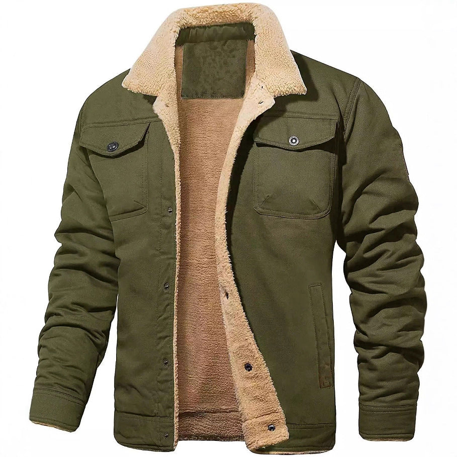 Men's padded sherpa canvas jacket with button placket and chest pockets Mune Fashion