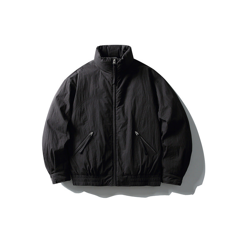 Men's Minimalistic Boxy Windbreaker Jacket with High Stand Collar and Diagonal Zipper Pockets Mune Fashion