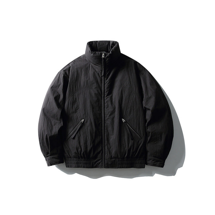 Men's Minimalistic Boxy Windbreaker Jacket with High Stand Collar and Diagonal Zipper Pockets Mune Fashion