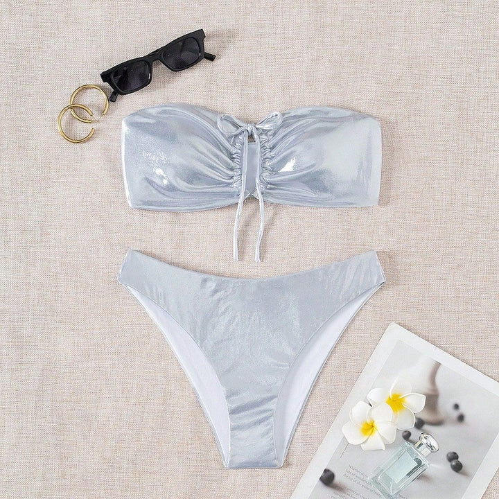 Women's bandeau bikini with shiny top and high leg cut Mune Fashion