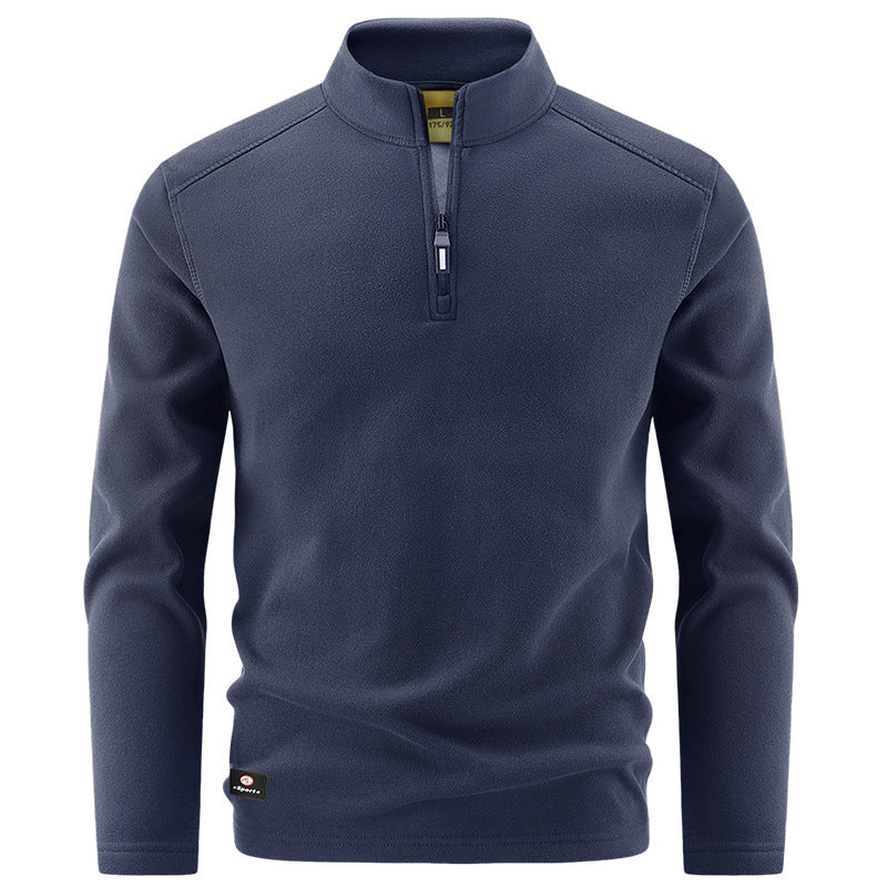Men's Thermal Fleece Pullover with Short Zipper and Stand-Up Collar Mune Fashion