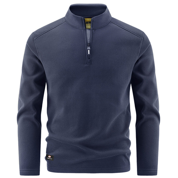Men's Thermal Fleece Pullover with Short Zipper and Stand-Up Collar Mune Fashion