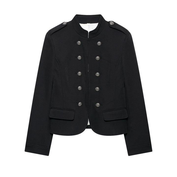 Women short blazer with stand-up collar, back decorative flap and tailored fit Mune Fashion