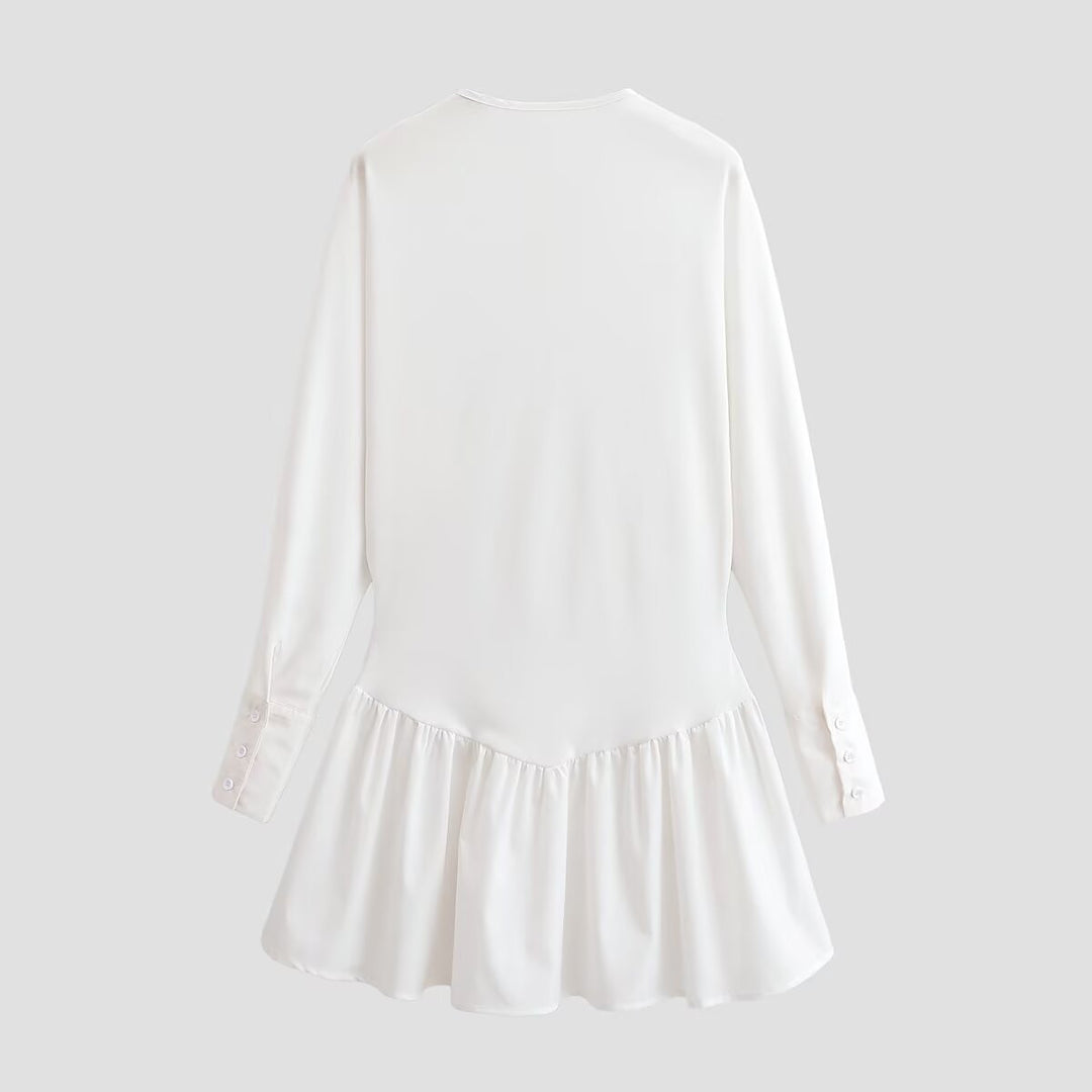 Women Loose Long Sleeve Tunic Dress with Henley Button Placket and Tiered Skirt Mune Fashion