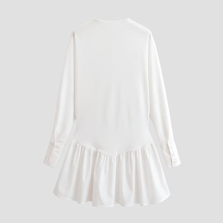 Women Loose Long Sleeve Tunic Dress with Henley Button Placket and Tiered Skirt Mune Fashion