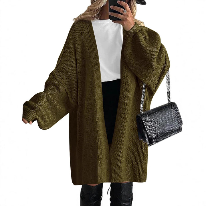 Women's Oversized Knit Cardigan with Wide Balloon Sleeves and Open Front Mune Fashion