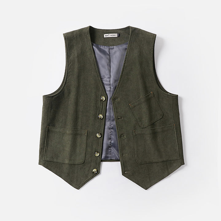 Men's cord waistcoat without lapels with patch pockets and lining Mune Fashion