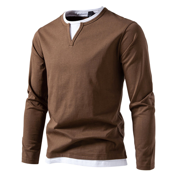 Men's long sleeve shirt with layered look and distinctive slit collar Mune Fashion