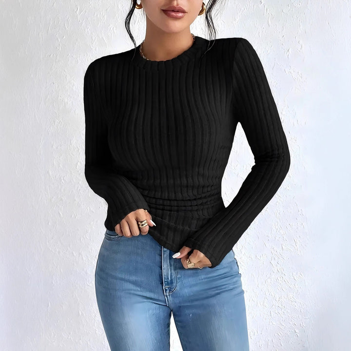 Women's Ribbed Long Sleeve Shirt with Vertical Pleated Look and Tailored Fit Mune Fashion