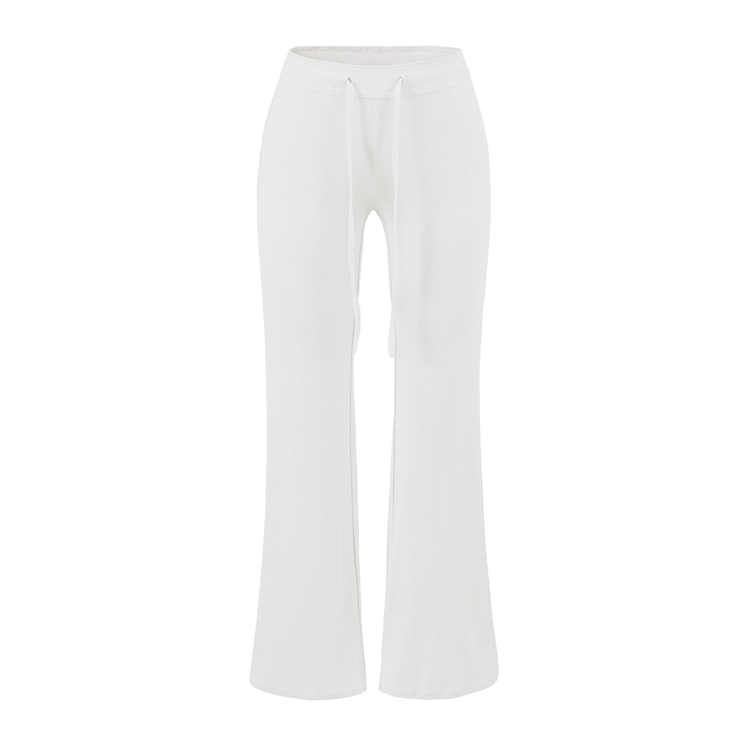 Women's Flowing Jersey Pants with High Waist, Drawstring and Flared Leg Mune Fashion