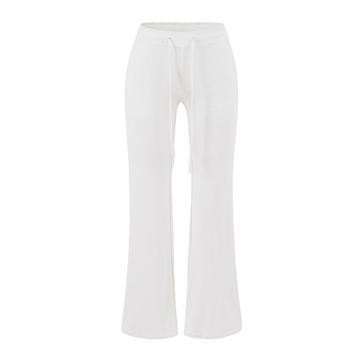Women's Flowing Jersey Pants with High Waist, Drawstring and Flared Leg Mune Fashion