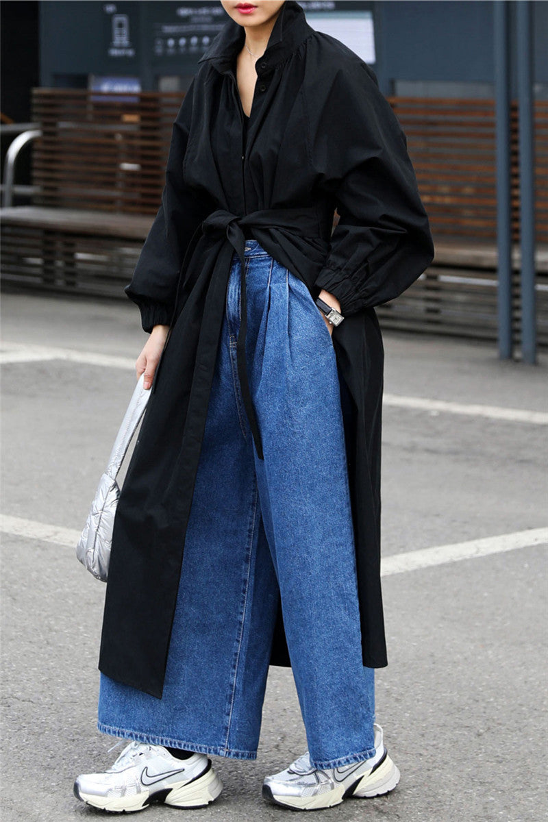 Women's Maxi Long Oversized Coat with High Standing Collar, Gathered Back Yoke and Boxy Silhouette Mune Fashion