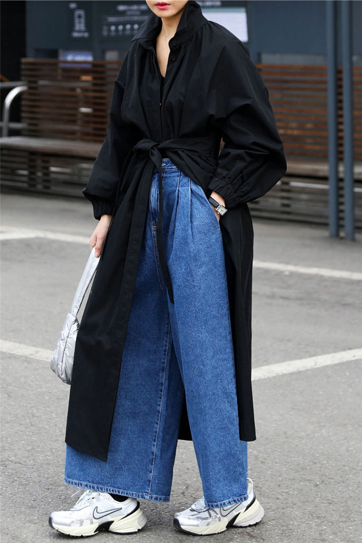 Women's Maxi Long Oversized Coat with High Standing Collar, Gathered Back Yoke and Boxy Silhouette Mune Fashion