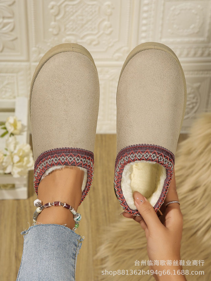 Women’s Insulated Slippers with Cozy Faux Fur Insole and Embroidered Entry Mune Fashion
