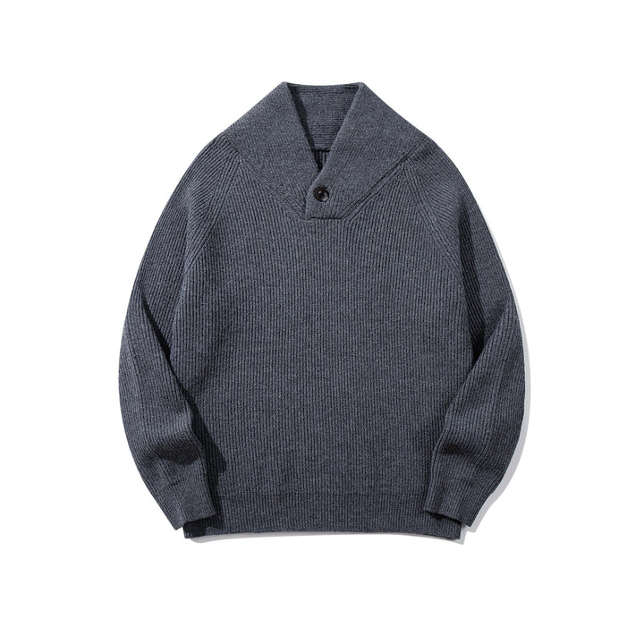 Unisex Ribbed Shawl Collar Sweater with One-Button Detail Mune Fashion