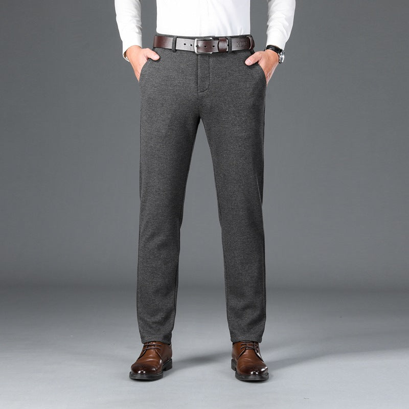 Men's Elegant Stretch Wool Look Trousers with Straight Cut and Elastic Waistband Mune Fashion