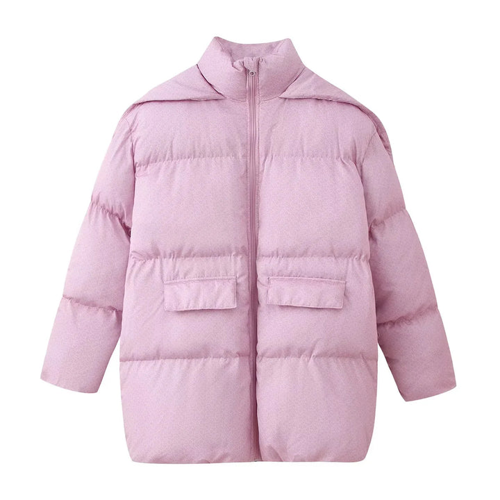 Women's padded oversized quilted coat with hood, thermal insulation and patch pockets Mune Fashion