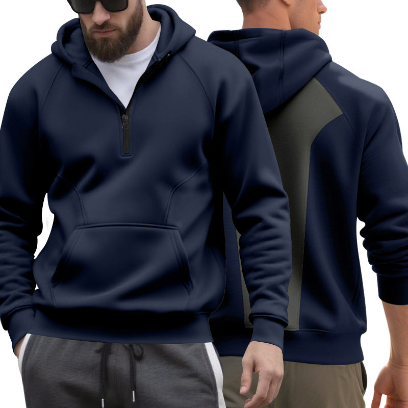 Men's half-zip hoodie in a minimalist softshell look with kangaroo pocket and raglan sleeves Mune Fashion