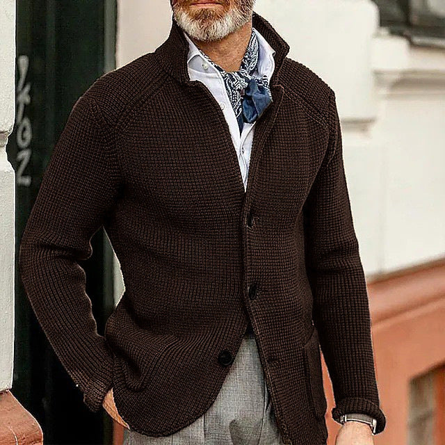Men's cardigan with stand-up collar and textured knit Mune Fashion