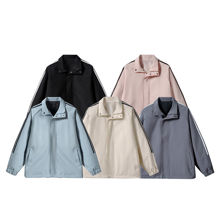 Men's Lightweight Retro Track Transition Jacket with Stand Collar and Sleeve Stripes Mune Fashion