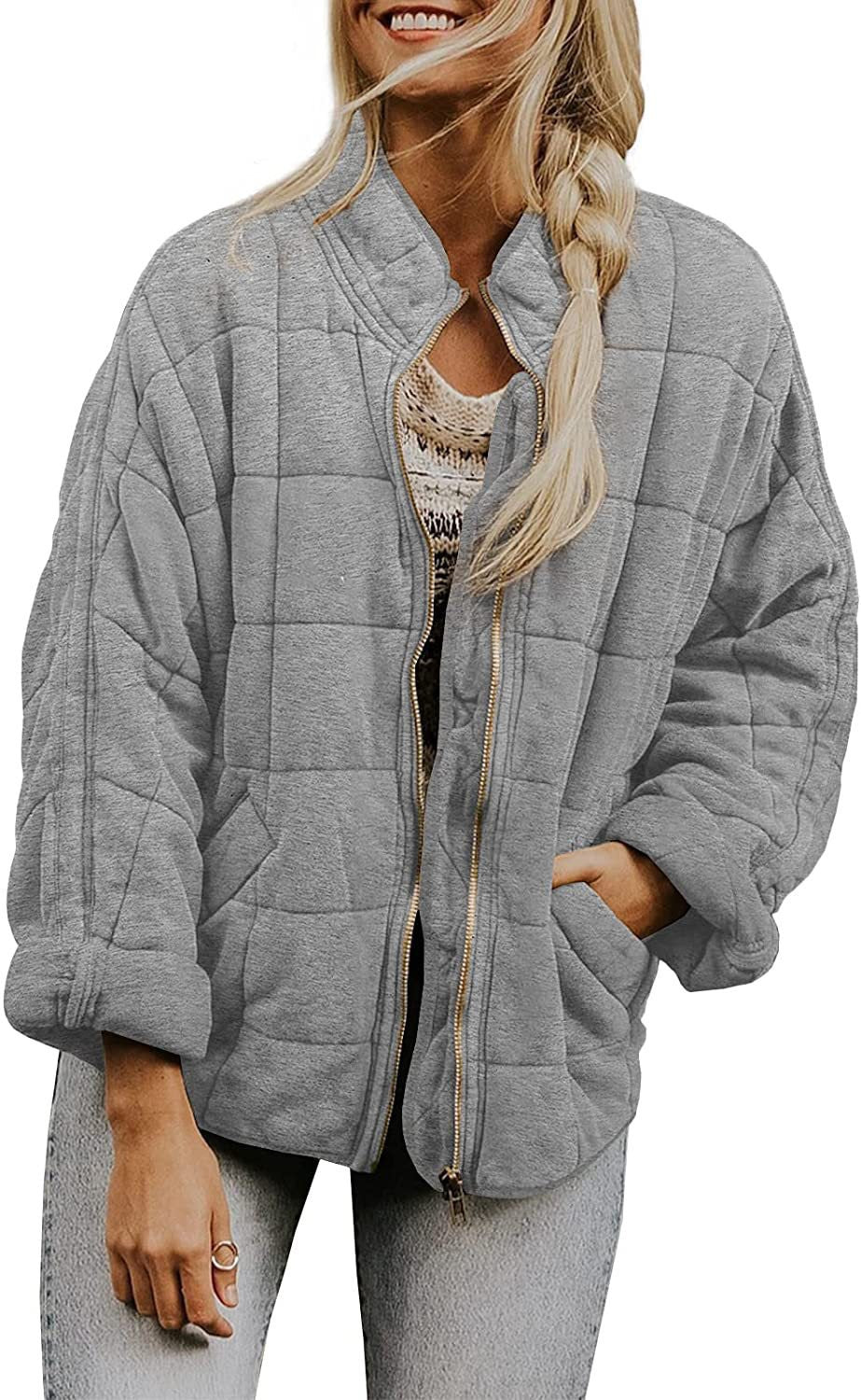 Women's Oversize Quilted Jacket with Zipper and Side Pockets Mune Fashion