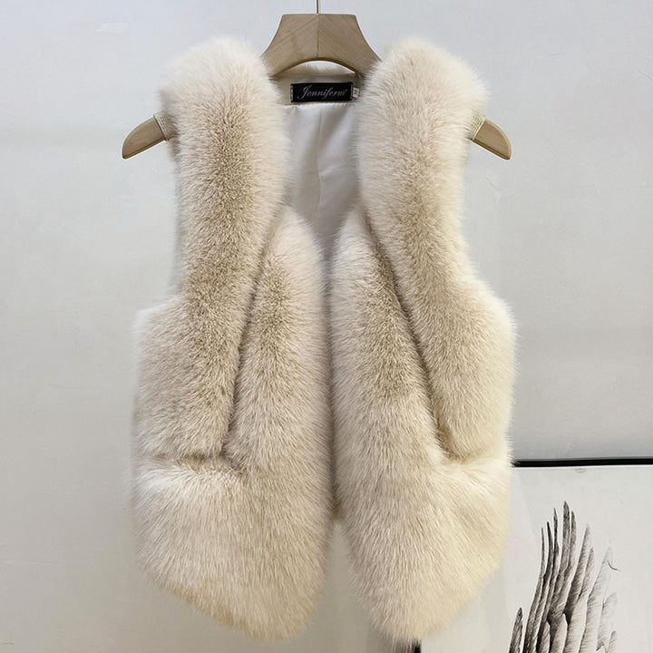 Women's Sleeveless High-Pile Faux Fur Vest with Tailored Fit and Inset Pockets Mune Fashion