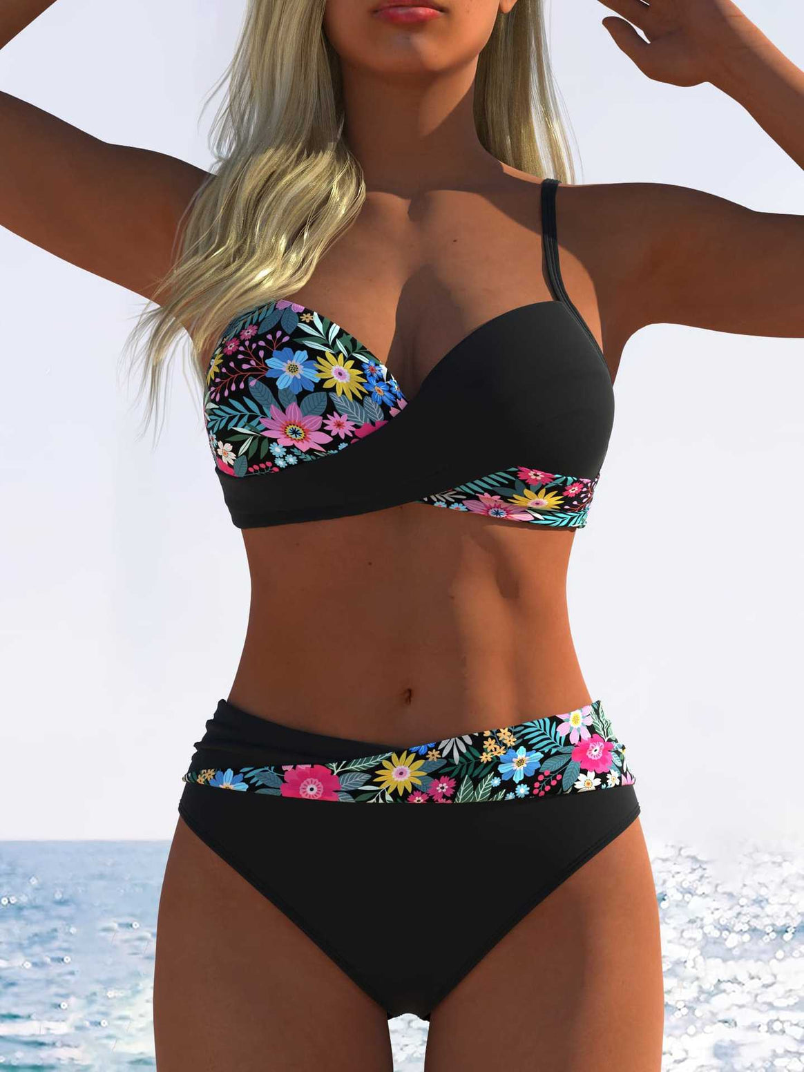 Women’s bikini set with floral wrap pattern and comfortable high-waist briefs Mune Fashion
