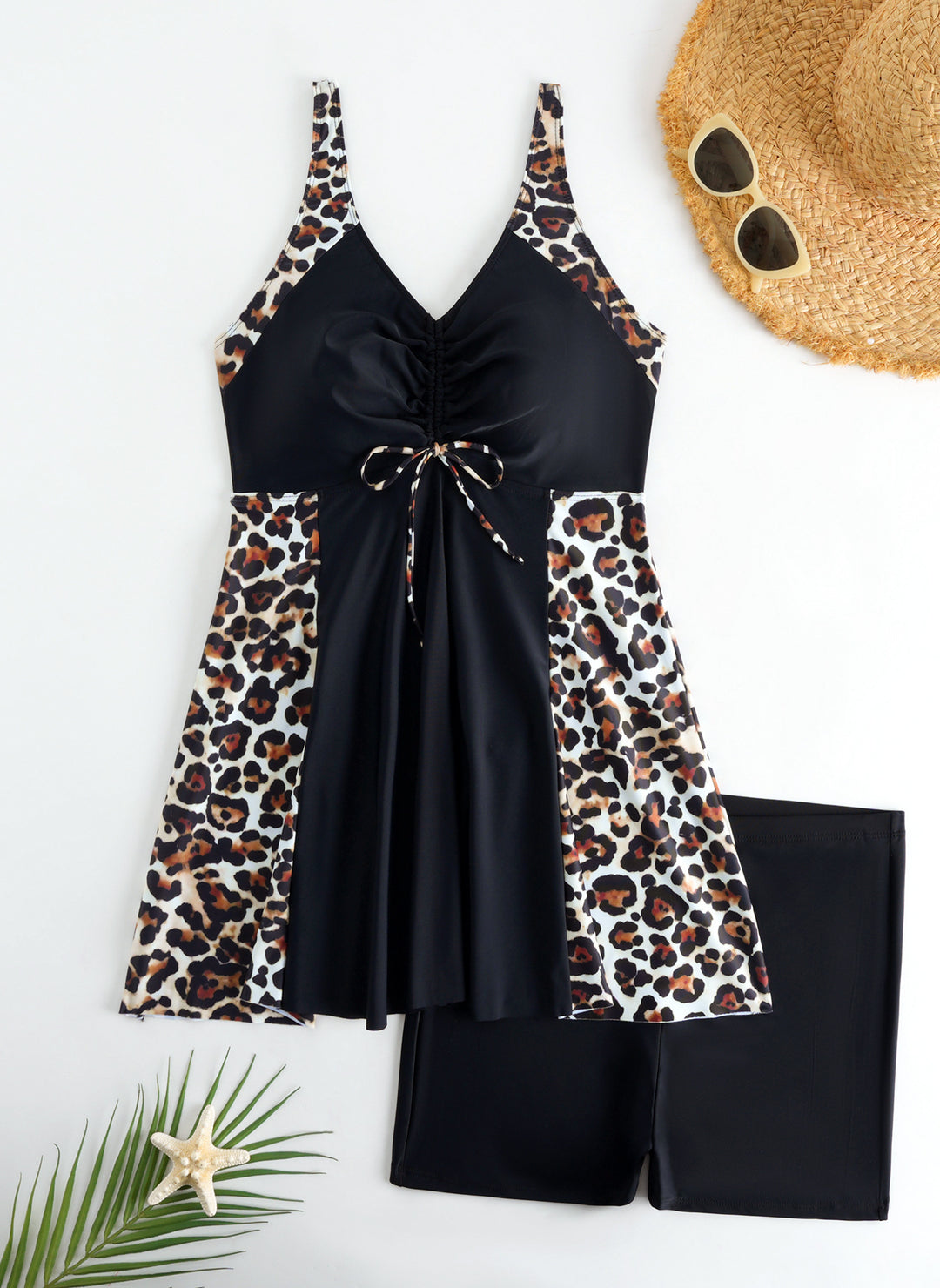 Women Beach Dress Swimsuit with Elegant Leopard Print Mune Fashion