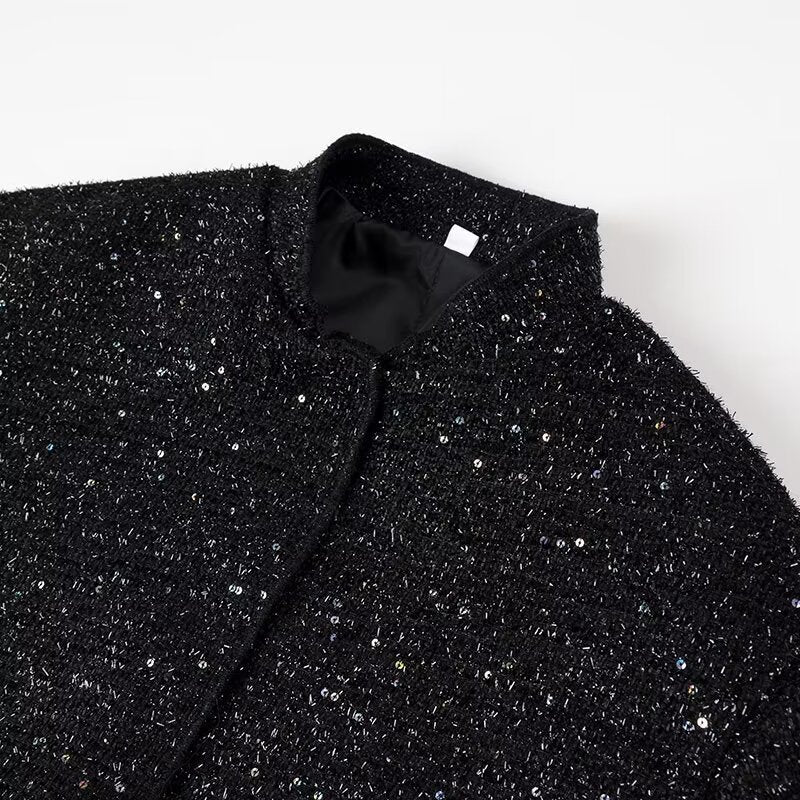 Ladies nan sparkling short boxy jacket with elastic hem and subtle stand-up collar Mune Fashion