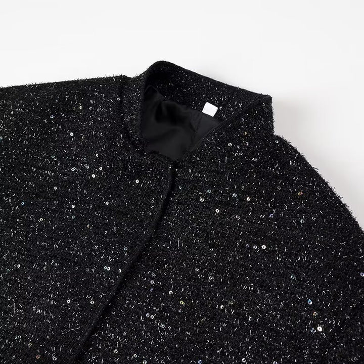 Ladies nan sparkling short boxy jacket with elastic hem and subtle stand-up collar Mune Fashion