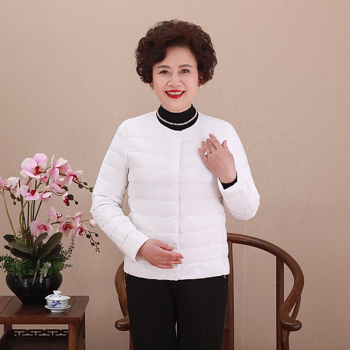 Women's Collarless Ultralight Quilted Short Jacket with Snap Button Closure Mune Fashion