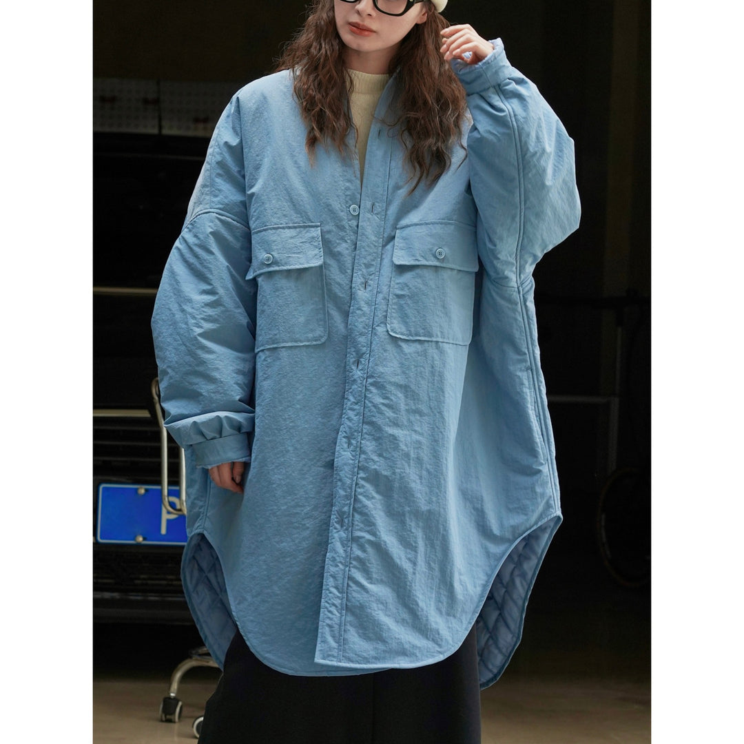 Women's Oversize Shirt Blouse Coat with Quilted Lining and Patch Pockets Mune Fashion
