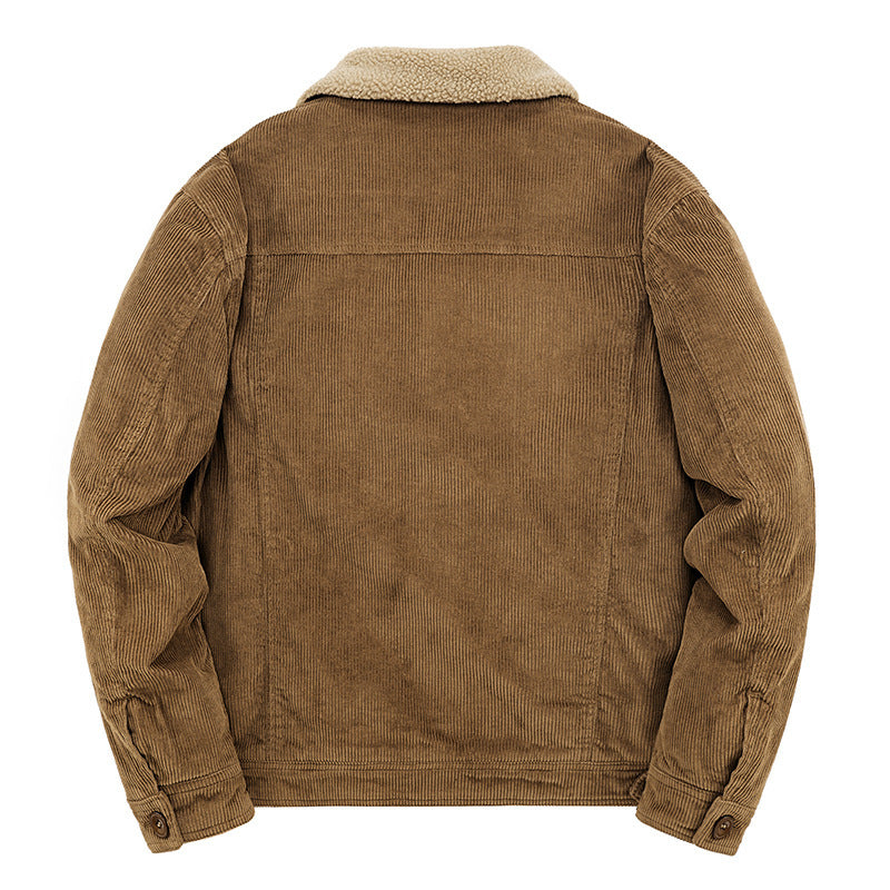Men's cord worker jacket with continuous teddy lining, shirt collar, and chest pocket Mune Fashion