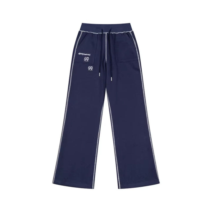 Women's Wide Lounge Pants with High Waist, Drawstring and Contrast Stitching Mune Fashion