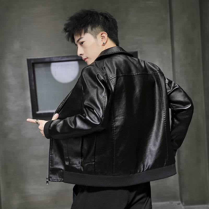 Men's Urban Faux Leather Flight Jacket with Flap Pockets and Ribbed Hem Mune Fashion