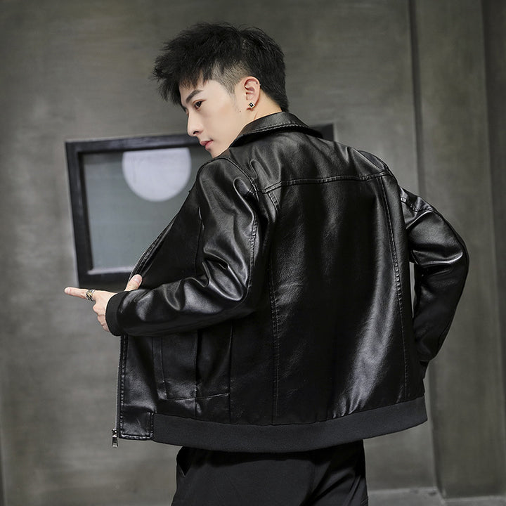 Men's Urban Faux Leather Flight Jacket with Flap Pockets and Ribbed Hem Mune Fashion
