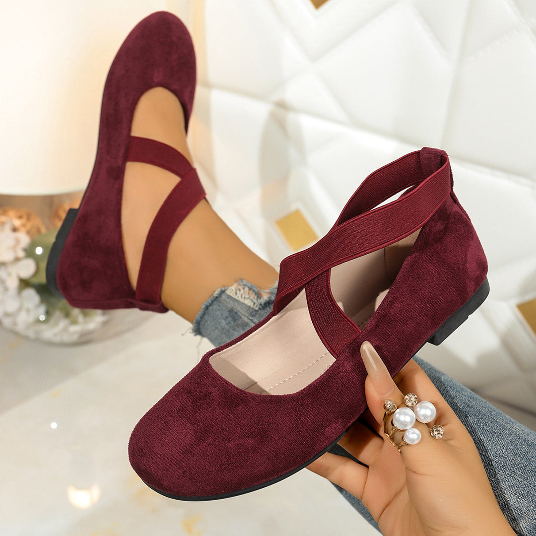 Ladies' ballerinas with elastic cross straps and soft velvet suede upper Mune Fashion