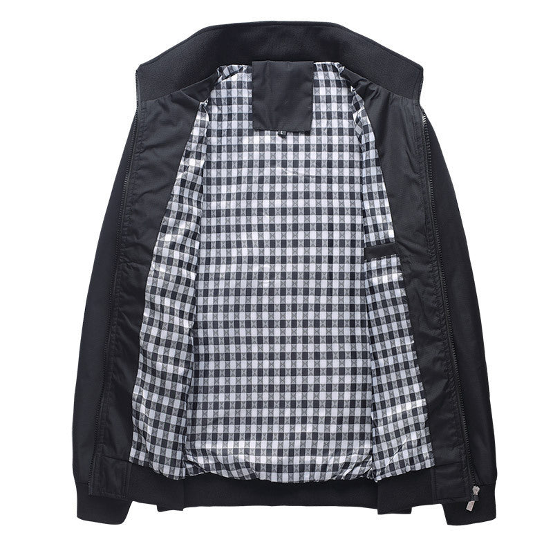 Men's lightweight wind and water-repellent blouson with stand-up collar, checkered inner lining, and zippered pockets Mune Fashion