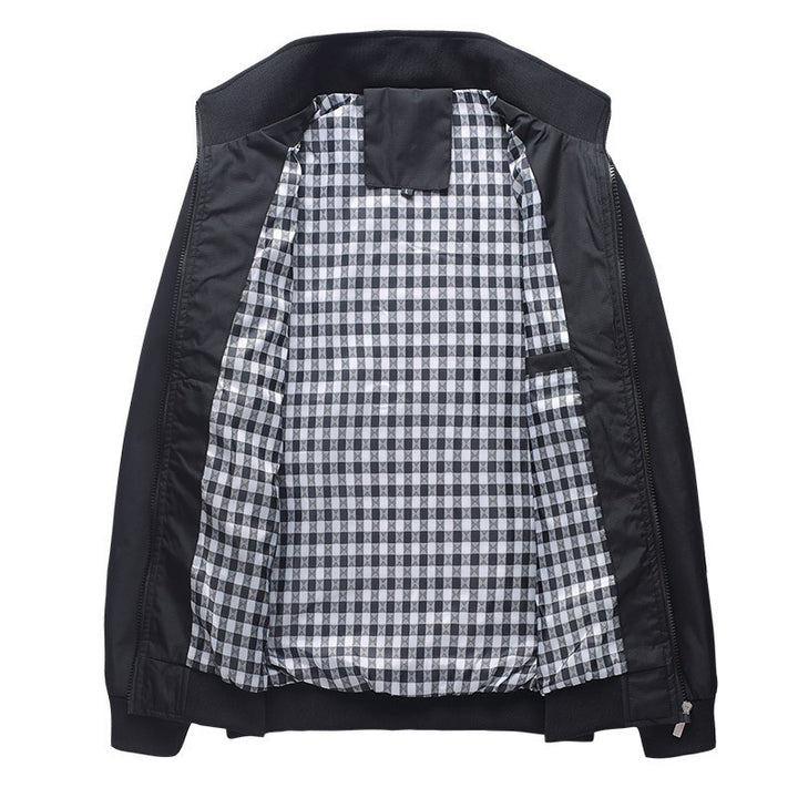 Men's lightweight wind and water-repellent blouson with stand-up collar, checkered inner lining, and zippered pockets Mune Fashion