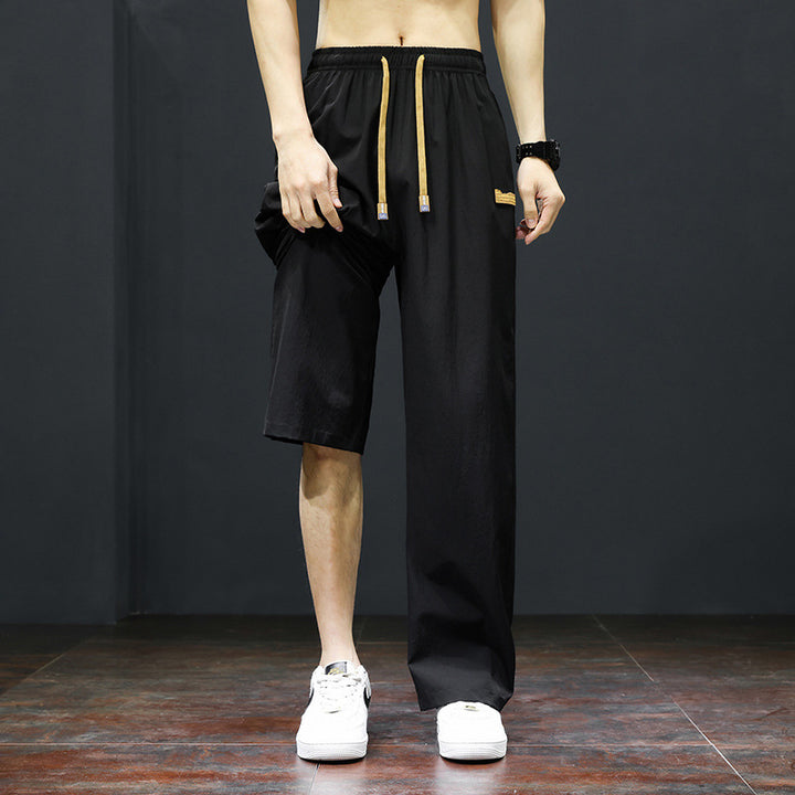Men's sporty casual pants with adjustable waistband and side pockets