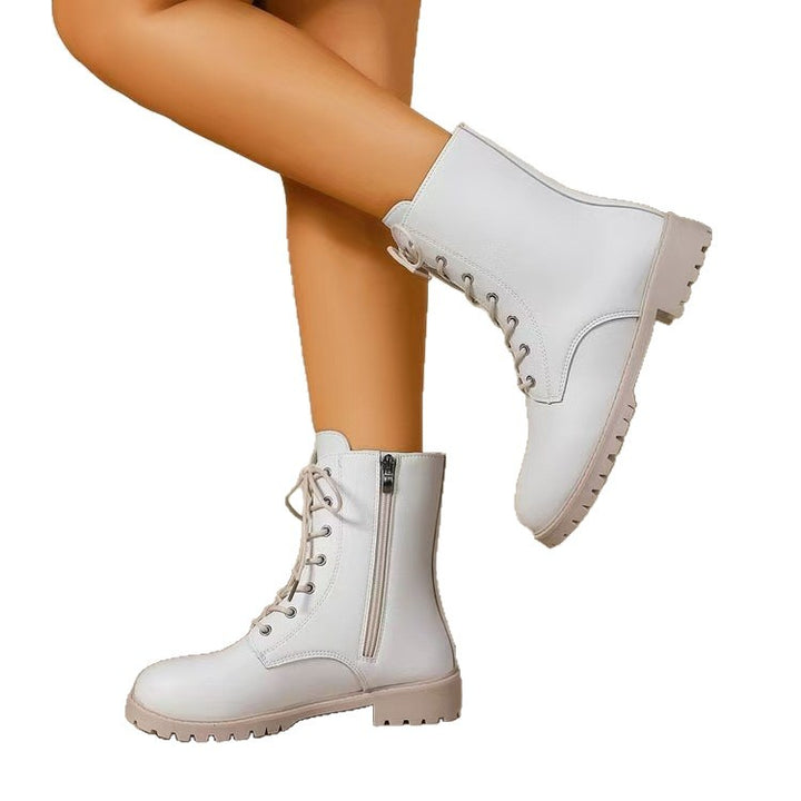 Women's  lace-up boots with side zipper and profiled rubber outsole Mune Fashion