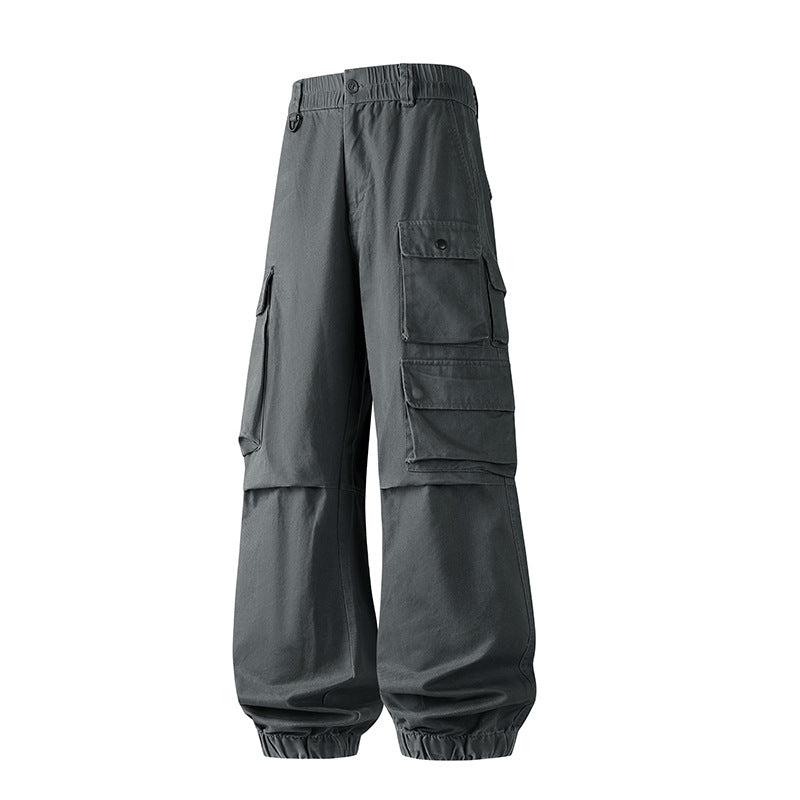Men's Wide Convertible Cargo Pants in Tactical Street Style with Multiple Flap Pockets and Elastic Ankle Cuffs Drune