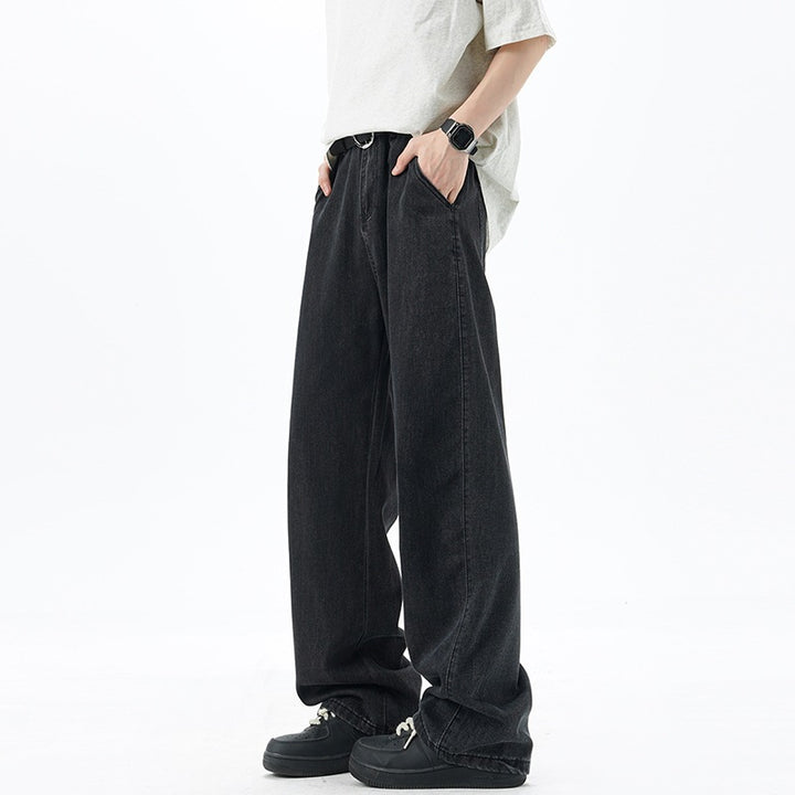 Men's Loose Denim Jeans with Vintage Wash and Drop Crotch Mune Fashion