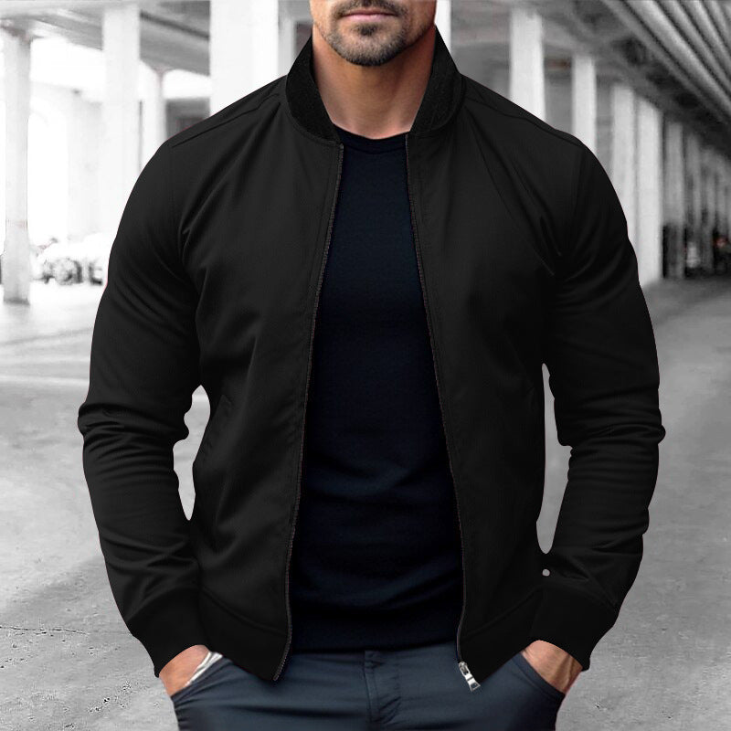 Men's sporty-elegant sweat jacket in bomber style with contrast collar and two-way zipper Mune Fashion