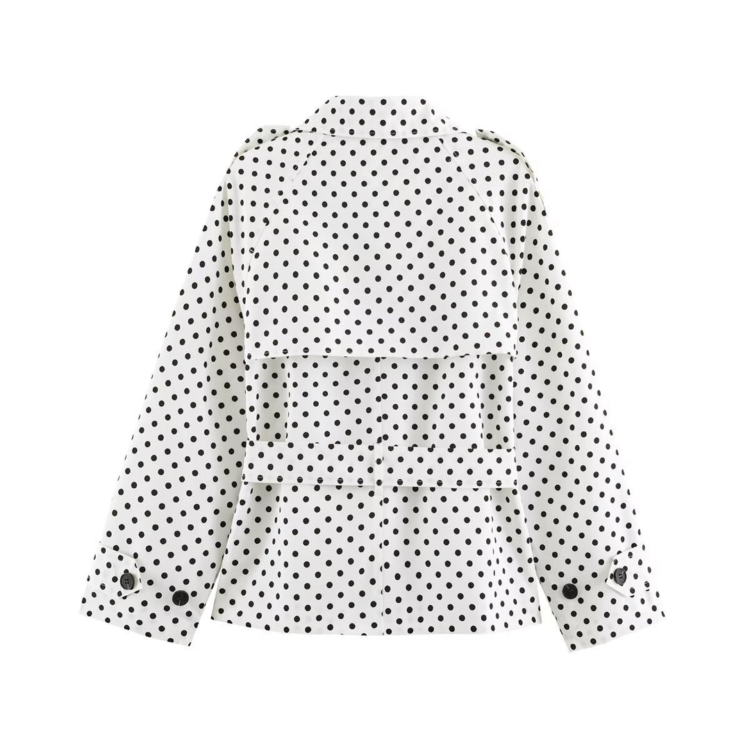 Women's short trench coat with tailored tie belt and polka dot pattern Mune Fashion