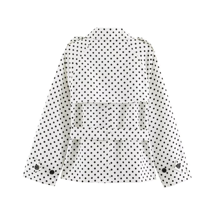 Women's short trench coat with tailored tie belt and polka dot pattern Mune Fashion
