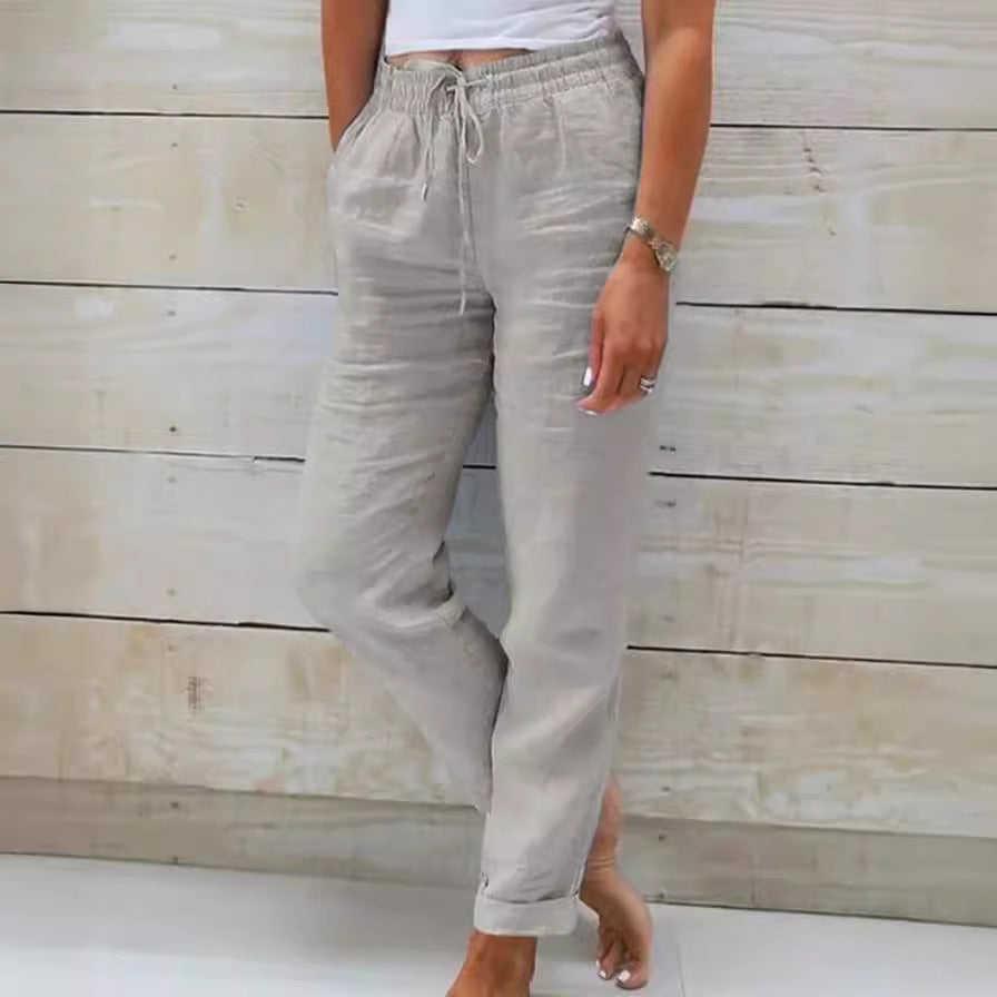 Women’s casual linen pants with elastic waistband and drawstring Mune Fashion