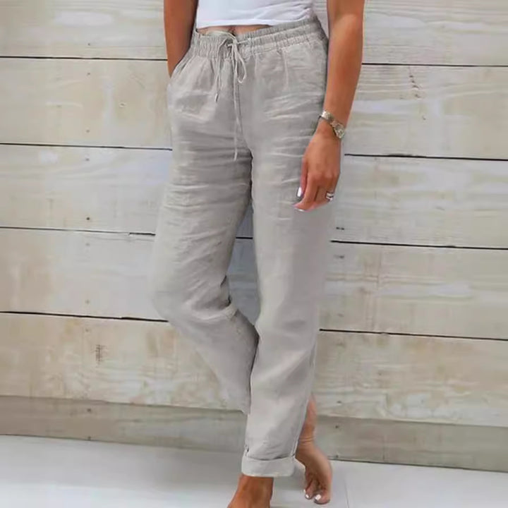 Women’s casual linen pants with elastic waistband and drawstring Mune Fashion